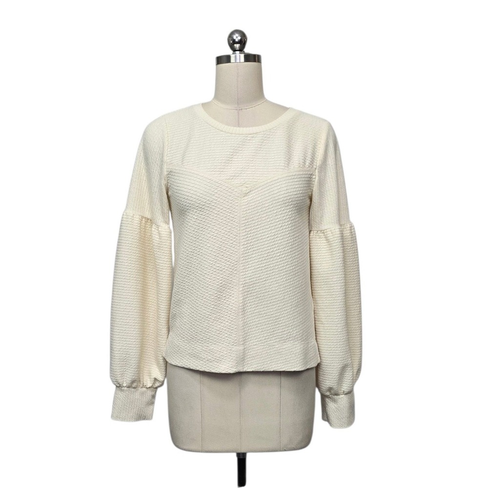 Anthropologie Cream Textured Puff Sleeve Pullover Top XS OB1263775 Ivory Sweater
